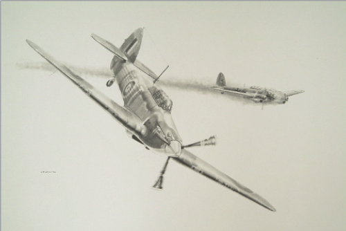 aviation art drawing RAF Hurricane