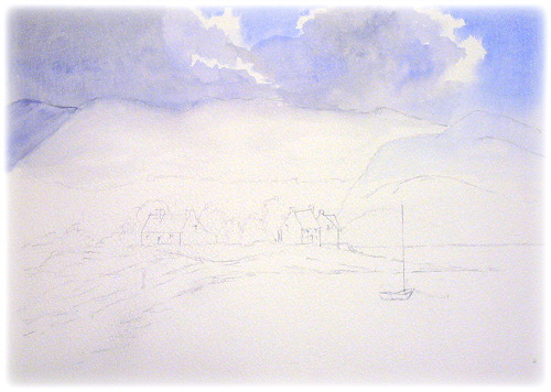 learn Watercolour, watercolour tutorial, landscape, clouds