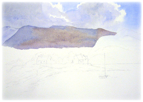 learn Watercolour, watercolour tutorial, landscape, mountains