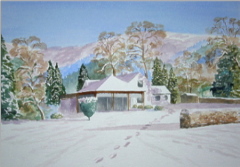 watercolour painting house snow cumbria
