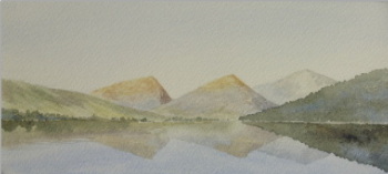watercolour lake mountains